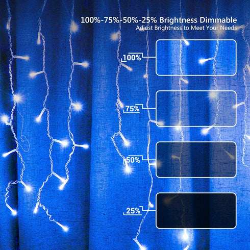 Brizled Blue Icicle Lights, 29ft 360 LED Icicle Christmas Lights, 8 Modes Curtain Fairy Lights with 60 Drops, Clear Icicle Twinkle Lights with Remote for Indoor Outdoor Christmas Wedding Holiday Decor