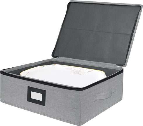 Platter Storage Case-China Storage Containers Height of 5.5'' with Sturdy Stackable Lid Wearable TC Material Include 4 Large Felt Dividers(Light Grey)