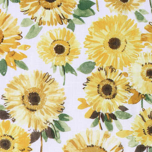 No. 918 Sunbeam Sunflower Print Semi-Sheer Rod Pocket Kitchen Curtain Valance and Tiers Set, 54 in x 24 in (3 Piece), Yellow