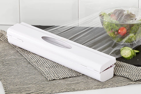 WENKO Refillable Wrap Dispenser, Aluminium, Plastic, Tin, Foil Cutter, 14.96 x 2.05 x 2.64 inch, White