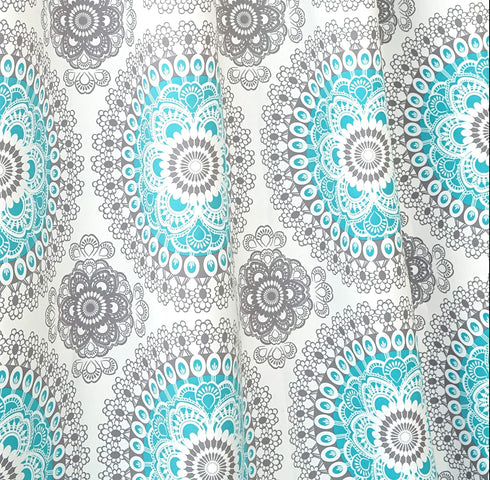 DriftAway Bella Medallion Pattern Room Darkening Rod Pocket Window Curtain Valance 52 Inch by 14 Inch Aqua and Gray