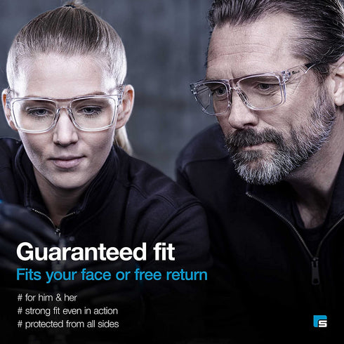 Solid. Safety Glasses For Men & Women w/ Side Extensions | Protective Eyewear Safety Goggles w/ Clear, Eye Protection Lens