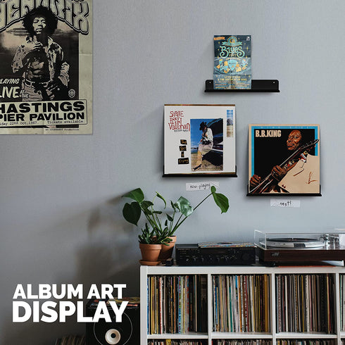 2-Pack 12" Slim Floating Shelves Mount, Adhesive or Screw Mount, for Tablets, Vinyl Records, Picture Frames, Phones, Universal Holder Shelf by Brainwavz (SHELF305 Black)
