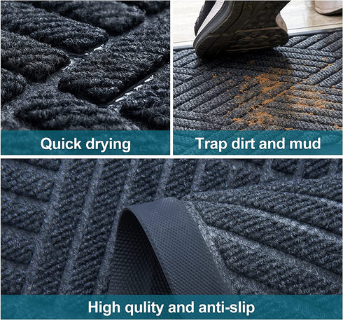 HAOJIAO Front Door Mats Outdoor , 17 x 29 Heavy Duty Rubber Non Slip Indoor Doormat, Durable Low Profile Welcome Mat Dirt Resistant Floor Rug for Entryway Patio Christmas, Grey