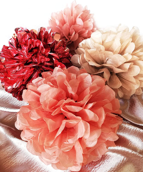 VINANT 20 PCS Rose Gold Party Decorations - Metallic Foil and Tissue Paper Pom Poms - Birthday Party Decoration - Baby Shower - Bridal Shower - Bachelorette - Garden Party - 14", 10", 8", 6"