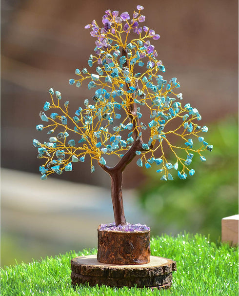 Turquoise, Amethyst Crystal - Feng Shui Decor - Amethyst Tree Decor - Natural Raw Purple Amethyst, Gemstone Tree, Office Decor, Crystal Gifts, Positive Energy Stones, Crystal Tree