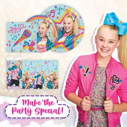 Unique JoJo Siwa Dinnerware Party Bundle | Dinner & Dessert Plates, Luncheon Napkins, Table Cover | Kids Girl Birthday Party Decor Officially Licensed