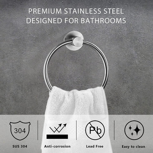 Marmolux Acc - Brushed Stainless Steel Towel Ring | Modern Hand Towel Holder for Bathroom Wall | SUS304 Stainless Steel Bathroom Towel Ring Hardware Set.