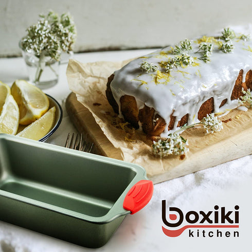 Premium Loaf Pan 8.5" with Non-Stick Steel - Bread Pan for Baking Bread - Professional Steel Baking Pan w/ Silicone Handles for Baking Banana Bread, Meatloaf and Pound Cake by Boxiki Kitchen