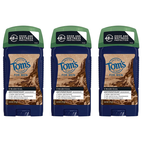Tom's of Maine Natural Charcoal Antiperspirant Deodorant for Men, 2.8 Oz. 3-Pack (Packaging May Vary)