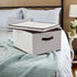 Household Essentials 515 Storage Box with Lid and Handle- Natural Beige Canvas with Brown Trim- Jumbo