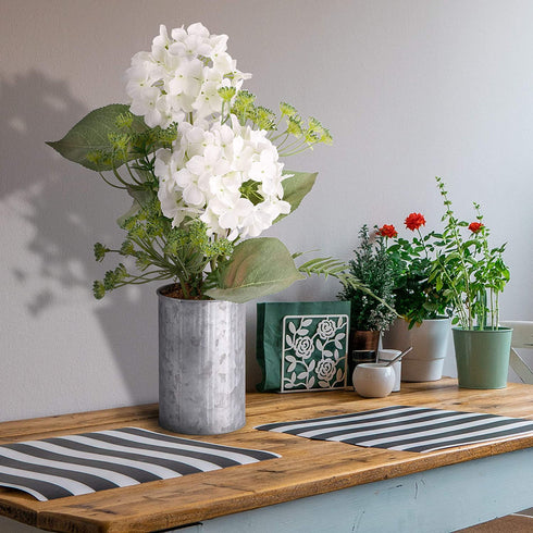 TERESA'S COLLECTIONS Artificial Hydrangea Flower with Metal Vase, Faux Plant Bouquets in Planter Pot, Farmhouse Fake Flower Arrangements for Indoor Outdoor Home Living Room Table Centerpieces Decor