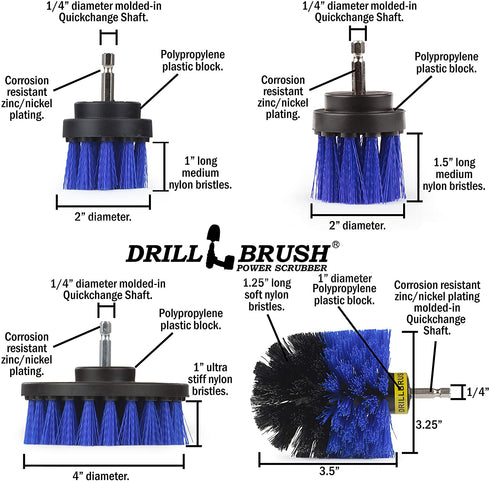 Drill Brush Spin Scrubber Kit - Clean Sinks, Shower Stalls, Bathtub, Bidet, Toilet, Tile, Carpet, and Flooring - Bathroom Rugs