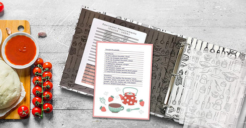 Recipe Binder, Full Page 3 Ring Standard Binder Organizer Set (with 50 Page Protectors & 12 Category Divider Tabs) by Better Kitchen Products, 11.5" x 12" Sleek Kitchen Design