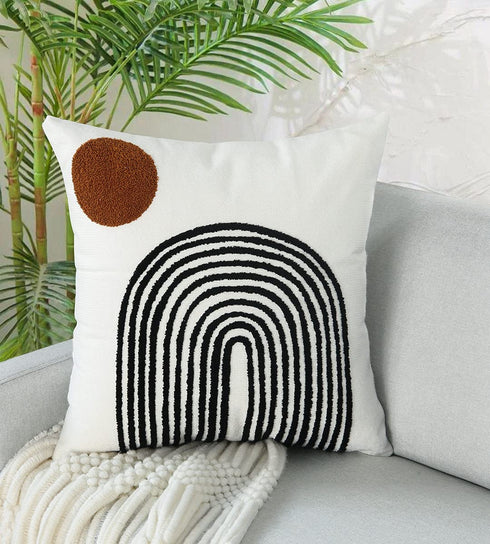 Merrycolor Boho Throw Pillows 18x18 Inches,Soft Woven Tufted Pillow Covers Square,Aesthetic Sun Pillow Case for Sofa Bedroom Living Room 1 Pcs