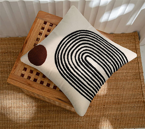 Merrycolor Boho Throw Pillows 18x18 Inches,Soft Woven Tufted Pillow Covers Square,Aesthetic Sun Pillow Case for Sofa Bedroom Living Room 1 Pcs