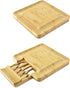 Bamboo Cheese Board - Charcuterie Platter & Serving Tray, 4 Stainless Steel Knife & Thick Wooden Server, and 4 Round Fruit trays. Fancy House Warming Gift for Wedding, Anniversary, or Engagement