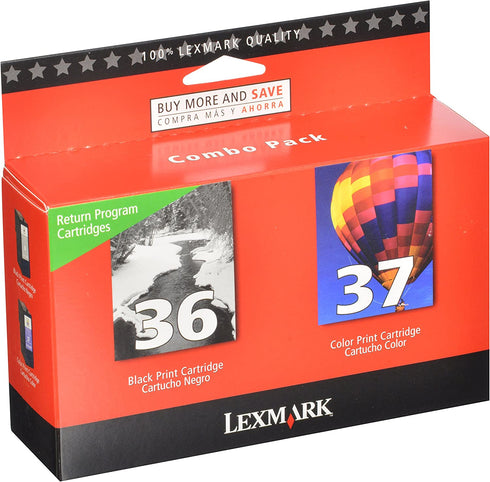 Lexmark 18C2229 36 & 37 X3650 X4650 X5650 X6650 X6675 Z2420 Ink Cartridge (Black & Color, 2-Pack) in Retail Packaging