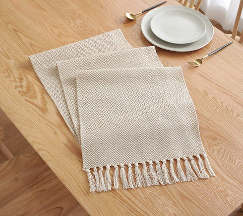 Wracra Farmhouse Style Cotton Linen Table Runner 13 x 108 inch Farmhouse Decor Burlap Table Runner, Jute Rustic Woven Table Decor Holiday Parties and Dresser Decor (Wave)