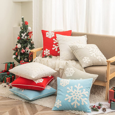 Afirmly 18x18,Cotton Christmas Blessing Throw Pillow Cover for Bed Sofa Cushion Car Snowflake Embroideried Pillowcases ,1pair Grey