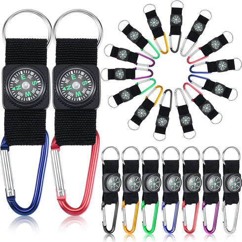 28 Pieces Compass Keychain Belt Clips Toy Compass Metal Buckle Keychains Mini Compass Keychain Clip Outdoor Boys Girls Toy Adventure Camping Party Favors Accessories for Scouts Present