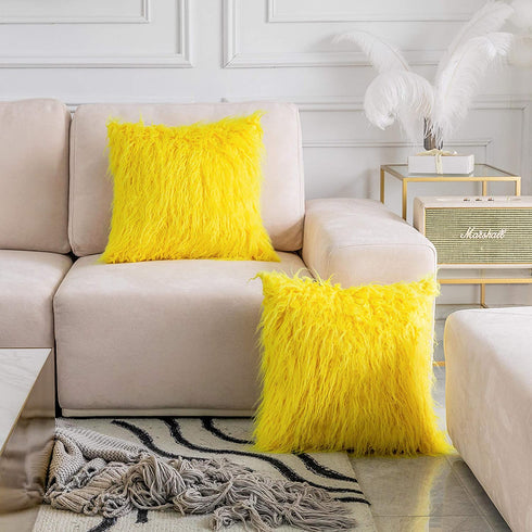 Home Brilliant Yellow Fur Pillow Covers Furry Fuzzy Accent Throw Pillow Covers Easter Decorations Decorative for Couch Sofa Bed, Set of 2 (18 x 18 Inch, Yellow)