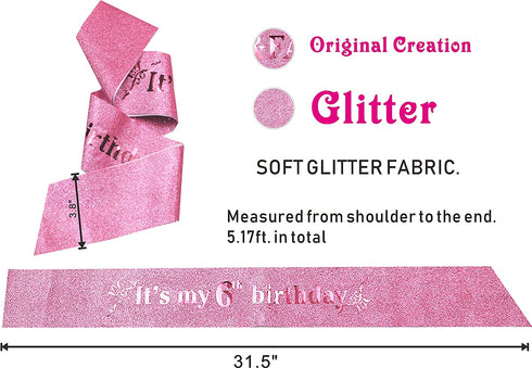 6th Birthday Gifts for Girls,6th Birthday Tiara and Sash Pink,6th Birthday Decorations Party Supplies,Girls 6th Birthday Decorations,6th Birthday Sash for Girls,6th Birthday Tiara,6th Birthday Girl