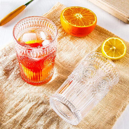 CZUMJJ 10 oz Romantic Water Glasses 6 Pack Premium Drinking Glasses Tumblers Vintage Glassware Set, Perfect for Drinking Whiskey, Juice, Beverages, Beer, Cocktail