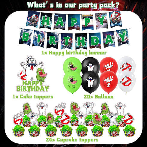 Ghostbusters Party Supplies Theme Birthday Decorations Include Birthday Banner, Cake Topper, Balloons, Stickers Ghostbusters Party Favor Pack Set For Boys and Girls