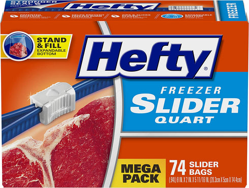 Hefty Slider Freezer Storage Bags, Quart Size, 74 Count