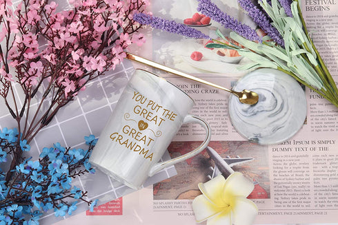 You Put The Great In Great Grandma Mug Great Grandma Gifts Mug Birthday Mothers Day Gifts for Grandma from Grandkids Granddaughter Grandson Grandchildren Gifts Grandma Coffee Mug 14 Ounce Gray