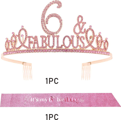 6th Birthday Gifts for Girls,6th Birthday Tiara and Sash Pink,6th Birthday Decorations Party Supplies,Girls 6th Birthday Decorations,6th Birthday Sash for Girls,6th Birthday Tiara,6th Birthday Girl