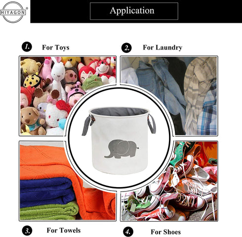 HIYAGON Storage Baskets,Cotton foldable round Home organizer Bin for Baby Nursery,Toys,Laundry,Baby clothing,Gift Baskets(Elephant)