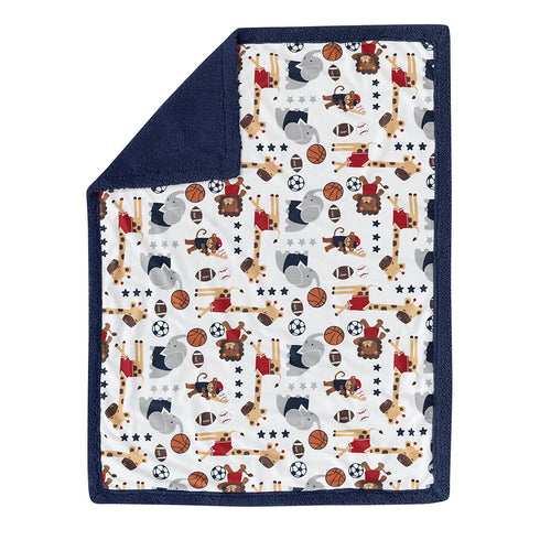 Lambs & Ivy Future All Star Sports Sherpa Blanket, Blue/Red