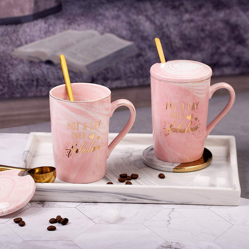 Not a Day Over Fabulous Mug - Birthday Gifts for Women - Funny Birthday Gift Ideas for Her, BFF, Best Friends, Coworkers, Her, Wife, Mom, Daughter, Sister, Aunt Ceramic Marble Mug 14 Oz Pink