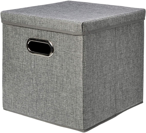 Amazon Basics Foldable Burlap Cloth Cube Storage Bin with Lid, Set of 2
