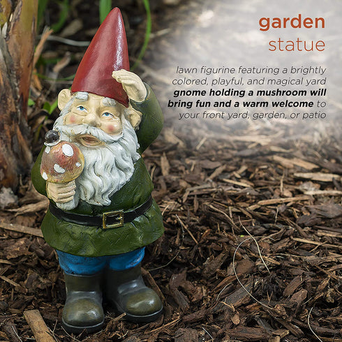 Garden Gnome Holding Mushroom