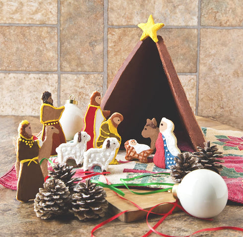 Fox Run Nativity Scene Cookie Cutter Bake Set and Icing Kit for Christmas Gingerbread, 21-Piece, Metallic