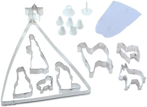 Fox Run Nativity Scene Cookie Cutter Bake Set and Icing Kit for Christmas Gingerbread, 21-Piece, Metallic