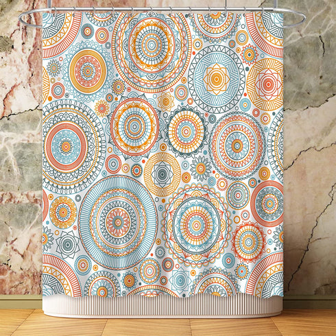 Boho Shower Curtain Orange Floral Mandala Flower Paisley Bohemian Shower Curtains for Bthroom, Orange Blue and Teal, 72" x 72"