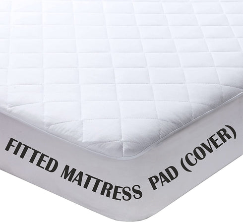 Full Mattress Pad Cover Fitted - Full Bed Mattress Cover Size 54x75 inches Stretches to 16 Deep Pocket- Fitted Quilted Sheet for Full Mattress , White