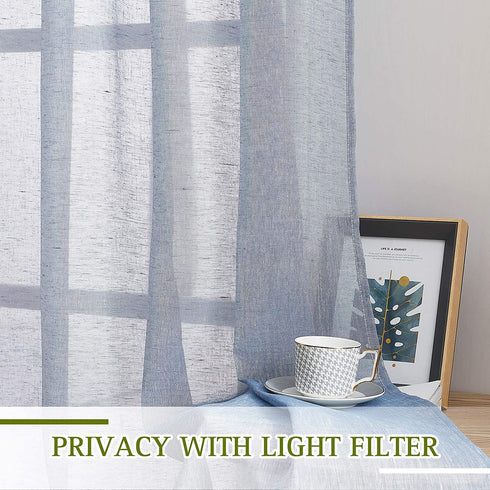 NICETOWN Linen Blend Semi Sheer Window Curtains W52 x L45, Silver Grommet Semitransparent Drapes Balance Light & Privacy for Living Room/Bedroom, 104" W Total 2 PCs, 45" L, Sea Mist