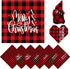 Whaline Christmas Cloth Napkins Red Black Buffalo Plaid Placemat 6 Pack Merry Christmas Dinner Table Napkins Reusable Washable Table Decoration for Home Kitchen Xmas Party, 3 Design, 18 x 18 Inch