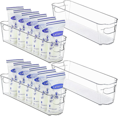 Vtopmart Breastmilk Storage Container 4PCS Set, Clear Freezer and Fridge Organizer Bins, Plastic Storage Bins for Breast Milk, Baby Pouches, Formula, Bottles and Yogurts, 4.3™™ Width, 14.5" Long