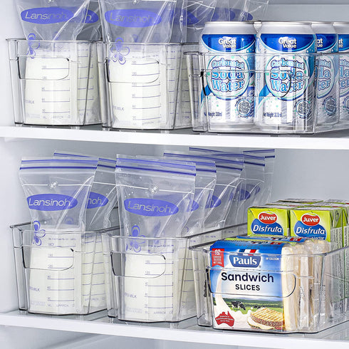 Vtopmart Breastmilk Storage Container 4PCS Set, Clear Freezer and Fridge Organizer Bins, Plastic Storage Bins for Breast Milk, Baby Pouches, Formula, Bottles and Yogurts, 4.3™™ Width, 14.5" Long