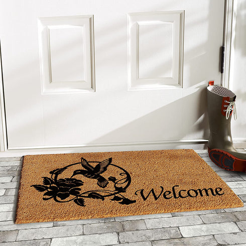 Calloway Mills 101931729 Hummingbird Welcome Doormat, 17" x 29" x 0.60", Natural, Black