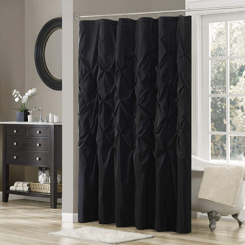 Laurel Black Shower Curtain , Solid Transitional Shower Curtains for Bathroom , 72 X 72