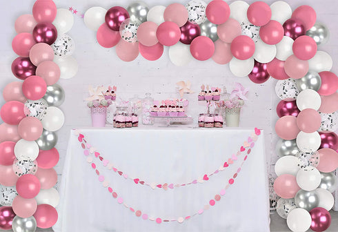 Chrome Silver Pink Balloon Garland Kit Pink White Silver Balloons Arch Valentine's Day Decorations for Birthday Baby Shower Gender Reveal Party Wedding Bridal Shower Party Supplies Decorations