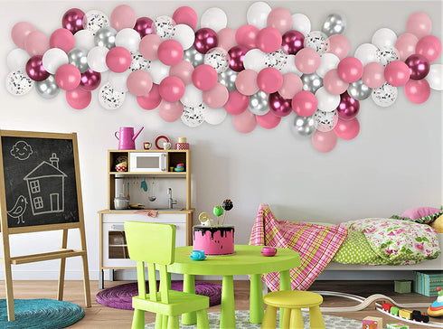 Chrome Silver Pink Balloon Garland Kit Pink White Silver Balloons Arch Valentine's Day Decorations for Birthday Baby Shower Gender Reveal Party Wedding Bridal Shower Party Supplies Decorations