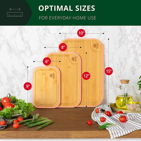 Wood Cutting Boards for Kitchen - Bamboo Cutting Board Set, Chopping Board Set - Wood Cutting Board Set - Wooden Cutting Board Set, Bamboo Cutting Boards for Kitchen (Pink)